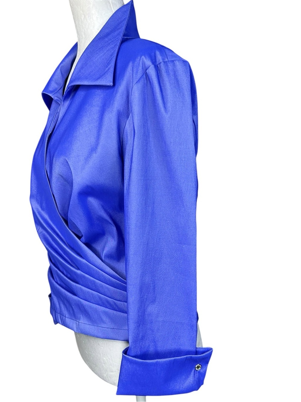 Tadashi Shoji Vintage Taffeta Ruched Faux Wrap Blouse 12 Elegant Evening - Picture 5 of 12